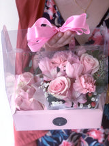 Mother's Day Fresh Flowers Box (Premium Kenya Pink Roses, Carnation & Tulips)
